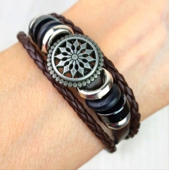 ♥️Bundle Only Black&Brown Braided Leather Silver Bead & Gun Metal Gray Bracelet - Picture 10 of 10